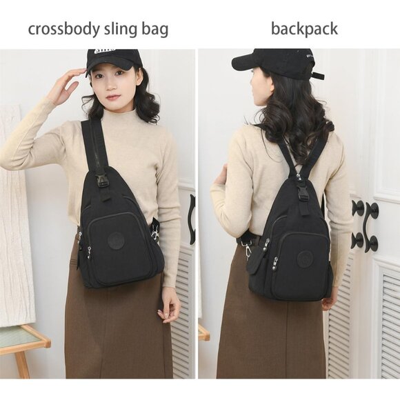 Black Convertible Small Backpack for Women, Anti-theft Daypack with 8 Pockets, W - Picture 3 of 6